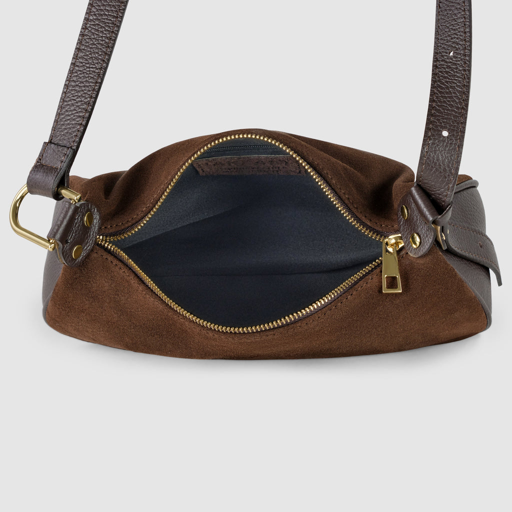 Italian Genuine Suede & Full-Grain Leather Crossbody Bag | Cremona